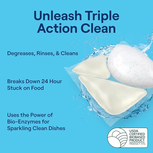 Image of Seventh Generation Triple Action Clean Automatic Dishwasher Detergent Packs with Bio-Enzyme Power, Free & Clear, Fights 48-hour Stuck-on Food, 54 count