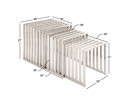 Deco 79 Modern Stainless Steel Rectangle Accent Table, Set Of 3 21", 19", 17"H, Silver #TOP2