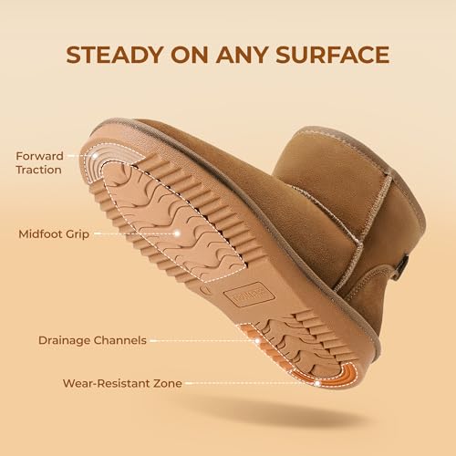 DREAM PAIRS Snow Boots for Women Genuine Suede Faux Fur Lining Anti-Slip Warm Winter Booties Slip On Memory Foam Ankle Boots FuzzyClassicⅡ Low Boots,Size 8,Chestnut,SDSB2432W angle 8
