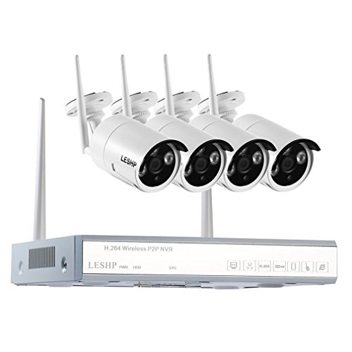 Wifi Cámara Video Vigilancia HD Home, YKS CCTV NVR Kit + 4 x 720p WiFi Vigilancia MK-209 WiFi de red exterior Vigilancia IP, con IR Visión Nocturna, 1TB HDD, Indoor/Outdoor impermeable