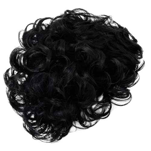 Postiche noire bouclée homme lavable et confortable en fibre thermorésistante