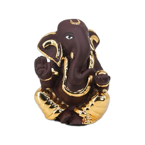 Image of Gold Plated Ekadrishta Ganesha | Ganpati Idol for Car Dashboard, Office Desk & Home,Pooja Room | Prosperity & Protection| Blessings & Success | Wealth, & Positivity | Height 2.5 Inch