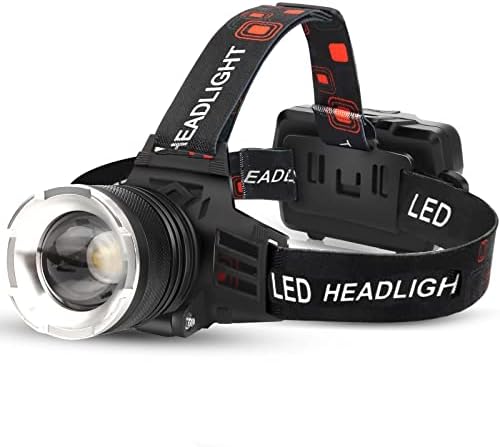 AMAKER LED Rechargeable Headlamp, 90000 Lumens Super Bright with 5 Modes & IPX6 Level Waterproof USB Rechargeable Zoom Headlamp, 90° Adjustable for Outdoor Camping, Running, Cycling,Climbing, Etc.