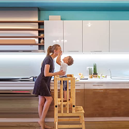 Dorpu Toddler Step Stool, 3 Adjustable Height Toddler Tower Anti-Tip Safety Learning Kitchen Step Stool For Kids (Natural) #TOP5