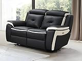 Sofá relax eléctrico de 2 plazas de piel ANGELIQUE - Negro/blanco