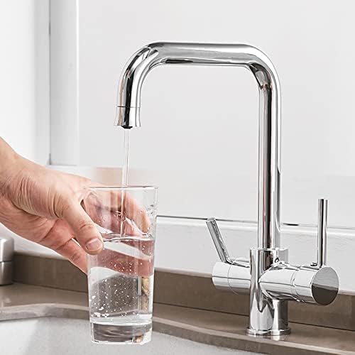 3Way Kitchen Tap Filter Mixer3 in 1 Drinking Water with Purified Water & 360° Swivel Spout Chrome Finishideal for Home & Office Use,Chrome-A
