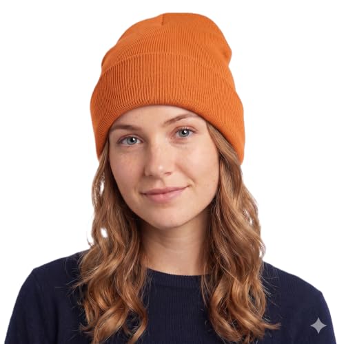 NYFASHION101 Unisex Plain Blank Long Knitted Cuff Beanie Cap, Orange