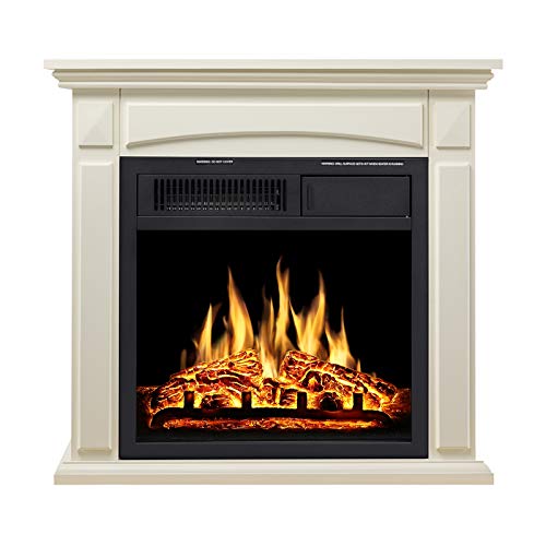 Jamfly 26’’ Mantel Electric Fireplace Heater Small Freestanding Infrared Quartz Fireplace Stove Heater W/Log Hearth& Wood Surround Firebox, Adjustable Led Flame, Remote Control,750W-1500W, (White)… #TOP6