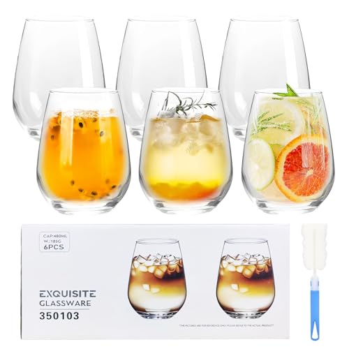 YBLUE Drinking Wine Cups Set of 6 450ml with A Luxurious Gift Box Cup Brush
