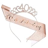 JJUNW 2 Stück 40 Geburtstag Frauen Deko Schärpe und Tiara, Geburtstag Schärpe Und Geburtstagskrone Rose Gold Für Birthday Party Dekorationen Geschenk