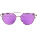 ASLNsong Purple Oversized Cat Eye Sunglasses Metal Frame Flat Mirror Lens Glasses