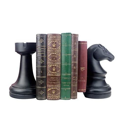 Decorative Bookends Chess Bookends, Black Book Ends Heavy Book Supports, Unique Bookends Decor for Office Home Desk Bookrack, 7"(L) x4(W) x7(H), 1Pair/2Piece