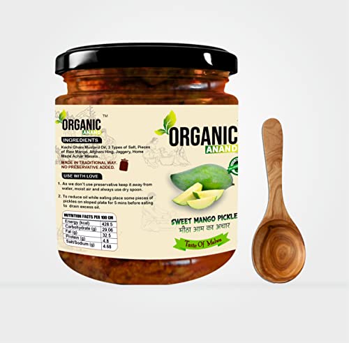 Image of Organic Anand Pure & Natural Less Sweet Mango Pickle (Mitha Aam ka achar) Jaggery Mango Pickle,Homemade Achar, No Artificial Preservatives & Colors (500Gm)