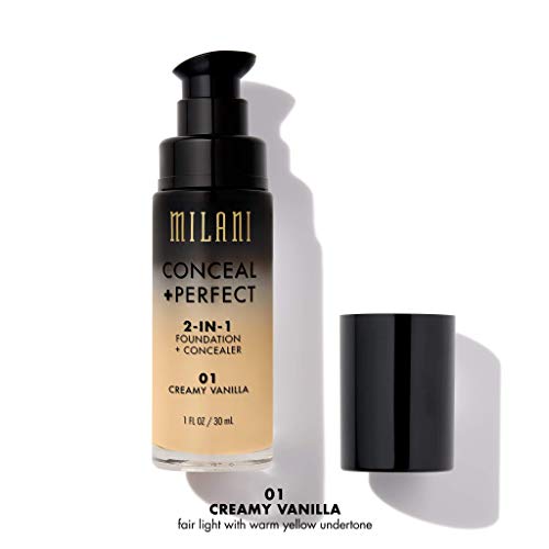 Milani Conceal + Perfect 2-In-1 Foundation + Concealer - Creamy Vanilla (1 Fl. Oz.) Cruelty-Free Liquid Foundation - Cover Under-Eye Circles, Blemishes & Skin Discoloration For A Flawless Complexion #TOP1