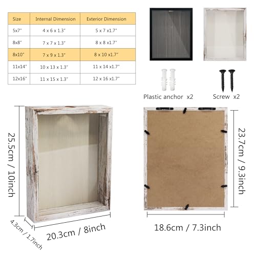 Image of GraduationMall 8x10 Top Loading Shadow Box Frame with HD Glass,Wood Display Case with Slot,1.25 inches Interior Depth,Ideal for Wine Bottle Caps,Tickets,Shells,Stamps and More,White