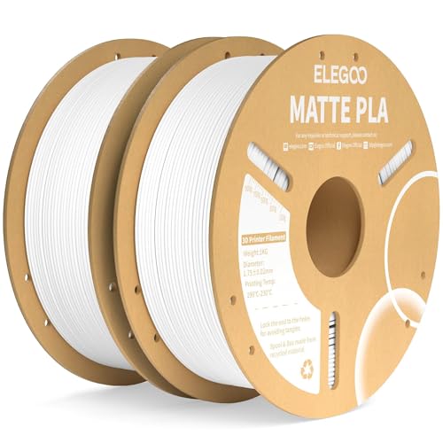 Image of ELEGOO Matte PLA Filament Matte White 2KG, 1.75mm 3D Printer Filament Dimensional Accuracy + /- 0.02mm, 2pcs 1kg Carboard Spool (2.2lbs) for Most FDM 3D Printers