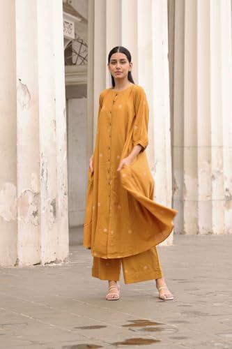 Image of GoSriKi Women's Pure Cotton Anarkali Kurta with Plazzo | Front Button Style Kurti Set for Woman | Cotton Kurta Set for Woman | Anarkali Suit for Women | Comfortable Ethnic Set
