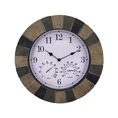 Aurgiarme 13Inch Indoor Outdoor Wall Clock with Temperature and Humidity Battery Operated Non Ticking Clock for Home Office