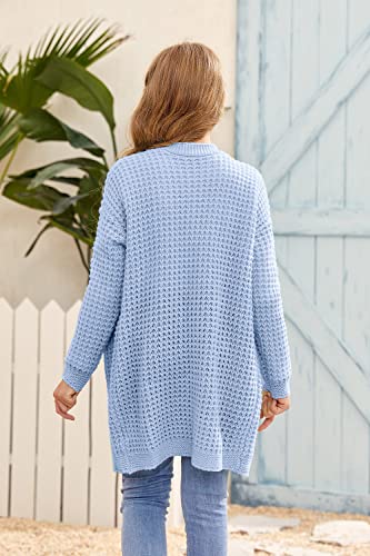 Sysea Girls Batwing Long Sleeve Cardigan Open Front Chunky Knit Sweaters Coats With Pockets Blue #TOP4