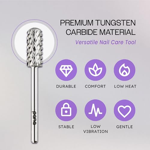 PANA 3/32" Small Smooth Round Top Safety Carbide Nail Drill Bit for Gel Polish & Acrylic Removal Nail Salon Manicure Pedicure Electric File Tools (Small Barrel - Silver, 4X Coarse)