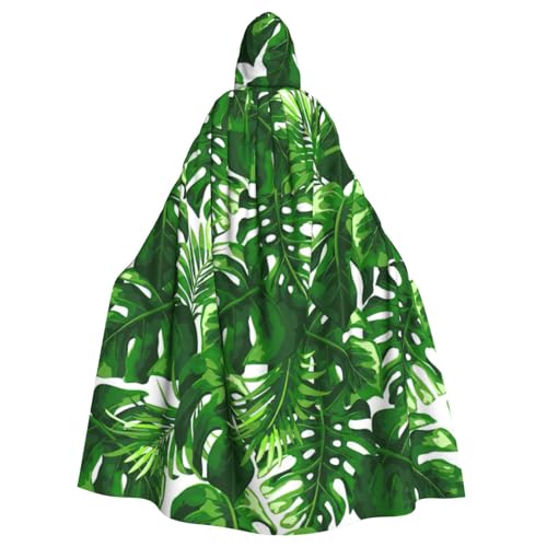 MIEKGPS Monstera Deliciosa - Disfraz de capa con capucha y estampado de palmera de plátano para Halloween, túnica larga para adultos, mujeres y hombres