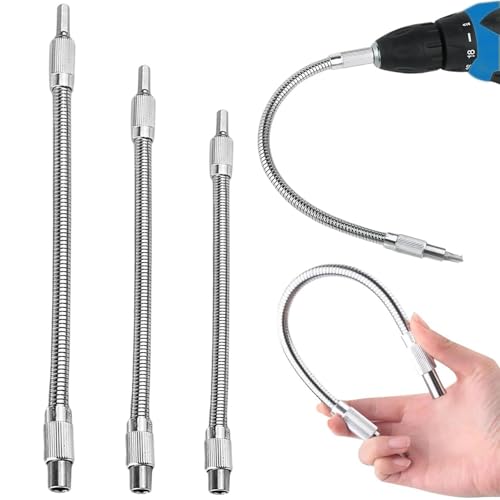 3 Stück Biegsame Welle 300mm, 360 Grad Drehbar Bohrerverlaengerung, 1/4 Hex-Shank Flexible Drill Extension Bohrer, Flexible Verlängerung Für Bohrmaschine & Schraubendreher(20cm & 30cm & 40cm)