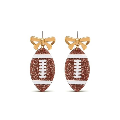 Football Earrings for Women Dangle Football Mom Shirt Accessories Acrylic Bow Cheer Dangle Earrings for Game Day Outfits Team Sports Fan Jewelry Gifts