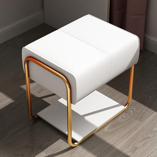 Repose-Pieds et Tabouret de Maquillage Blanc en Cuir avec Pieds Métal - 2