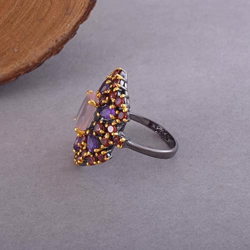 Bague argent 925 grenat améthyste et quartz rose fait main - 4