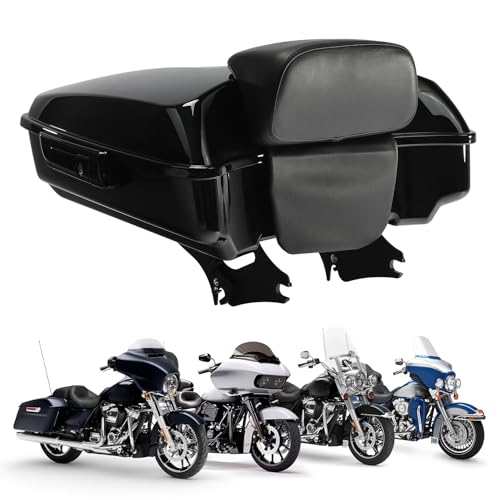 TCT-MOTORPARTS Vivid Black Chopped Tour Luggage Trunk w/Mount Rack Backrest Bracket Fit for Harley 2014-2025 Touring Models Road King Road Street Electra Glide Ultra-Classic