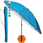 4smile Sonnenschirm Strand SunnyJoy, Blau - UPF 50+ Strandschirm Ø 200 cm, sicherer Sonnenschutz Strand, Strandschirm windfest stabil - Sonnenschirm mit Schutzhülle