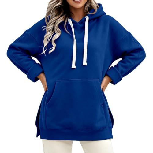 Image of Womens Oversized Hoodies Pullover, Womens Long Hooded Sweatshirts Blue
