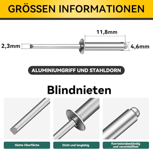 Dayalo 100 Stück Aluminium Blindnieten 4,8 x 10 mm, Popnieten Kuppelkopf Aluminium, Pop-Nieten mit Offenem Ende für Metall, Aufbewahrungsbox, Möbel, Marine