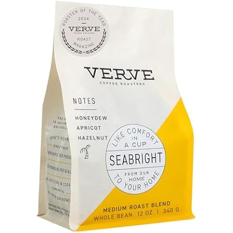 Verve Coffee Roasters Whole Bean Coffee Seabright House Blend | Medium Roast, Brewed or French Press, Direct Trade, Resealable Pouch | Enjoy Hot or Cold Brew | 12oz Bag Cover