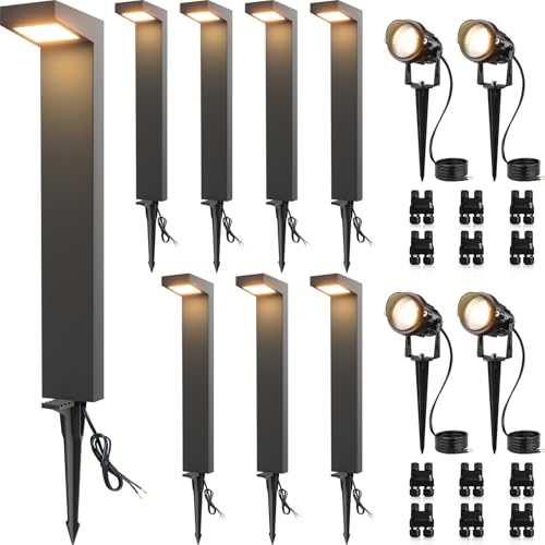 SUNVIE LED Low Voltage Landscape Lighting Kit Outdoor Waterproof Low Voltage Pathway Lights Wired...