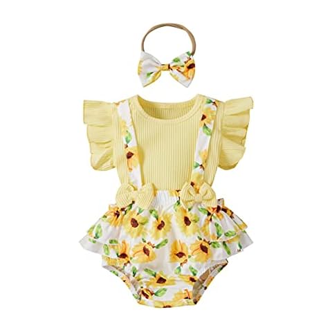 Newborn Baby Girl Clothes Ruffle Romper Floral Suspender Skirt with Headband Infant 3 Pieces Summer Jumpsuit Outfit Baby Clothes Girl Cover