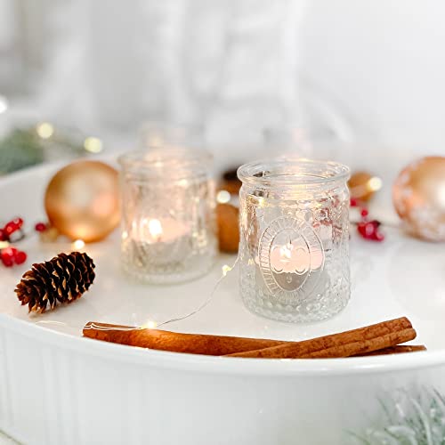 Kate Aspen Porta-luz de chá vintage de vidro Tealight e vela votiva, conjunto de 4, transparente