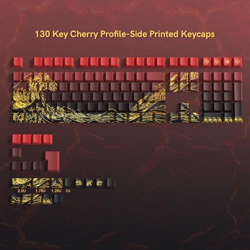 Image of dagaladoo red /Black Kanagawa keycaps Double Shot PBT keycaps Shine Through Keyboard Keys Side Printed Key caps Cherry Profile Custom keycap Set for 100%, 75%, 65%, 60% US Layout Mechanical Keyboard