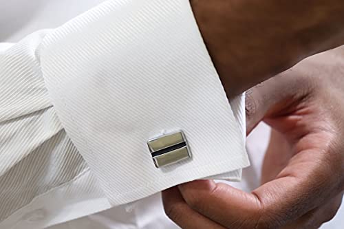 Anthony Harrison Men's Cufflinks Silver Black Cufflinks Premium Stainless Steel Jewelry Elegant and Classy Set Ideal for Wedding, Party, Ceremony2