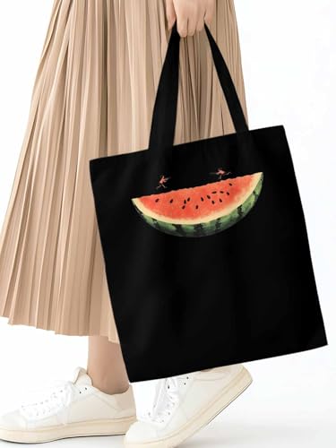 Canvas Tote Bag, Vintage Watermelon Print Aesthetic Canvas Tote Handbags for Women Shoulder Bag,2