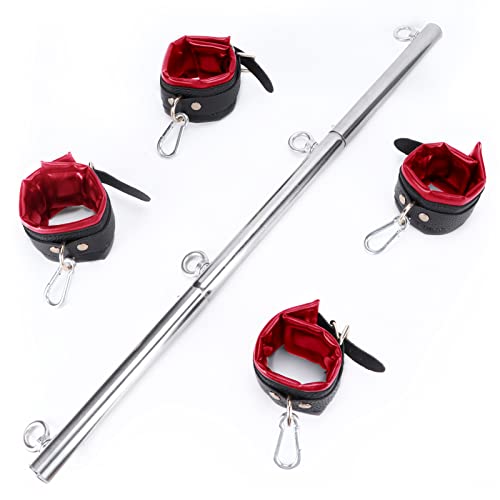 Ninonly SMグッズ SMセット スチール拘束棒 拘束具 手枷 足枷 両足/両手拘束 コスプレ SMベルト 束縛具 SMプレイ マンネリ解消 調整可能 日本語取扱説明書付き - 画像1