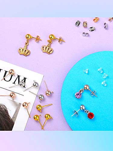 300 Pieces Ball Earring Studs Ball Post Earring Studs Ear Pins With 300 Pieces Butterfly Earring Backs And 300 Pieces Rubber Earring Safety Backs For Jewelry Making Supplies, 4 Mm, 5 Mm, 6 Mm #TOP6
