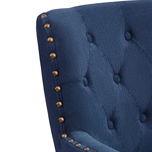 Huimo Accent Chair With Ottoman And Pillow,Club Chair For Living Room With Bronzer Nail Head Trim Wooden Legs,Chair And Ottoman Set For Bedroom,Upholstered Button Tufted Armchair,Dark Blue #TOP7