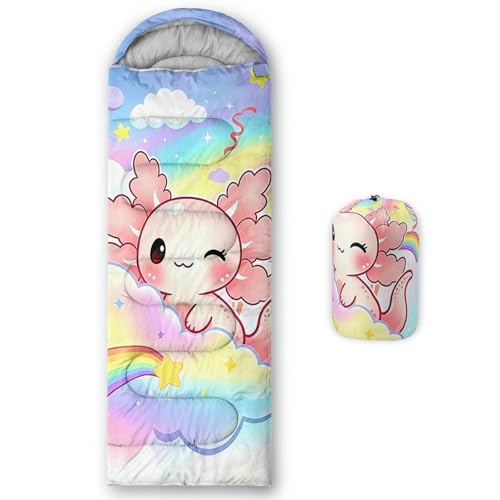 Image of QOOMO Axolotl Cute Camping Sleeping Bags,3 Season Warm & Cool Weather,Lightweight,Waterproof Sleeping Bags for Adults & Kids,Traveling,and Outdoors