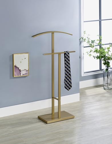 Image of Kings Brand Furniture Dossi Modern Metal Suit Valet Stand, Clothes Rack Organizer with Jacket, Pants & Tie Holder, Space-Saving Garment Rack for Bedroom or Closet (Gold)