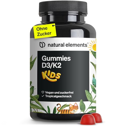 natural elements Vitamin D3 K2 Gummies KIDS 120 fruchtige Gummies vegan zuckerfrei Tropicalgeschmack Markenrohstoff K2VITAL optimale Dosierung für Kinder laborgeprüfte Qualität