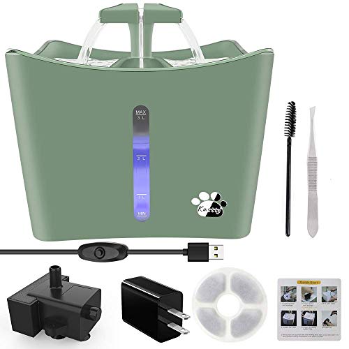 Cat Water Fountains, Pet Water Fountain, Whisper Quiet 3L/101oz Kitty Water Fountains, Water Bowl Drinking Fountain for Cats, Cat Water Dispenser with LED Light,1 Cat Waterer Filter, Green - Thumbnail 4