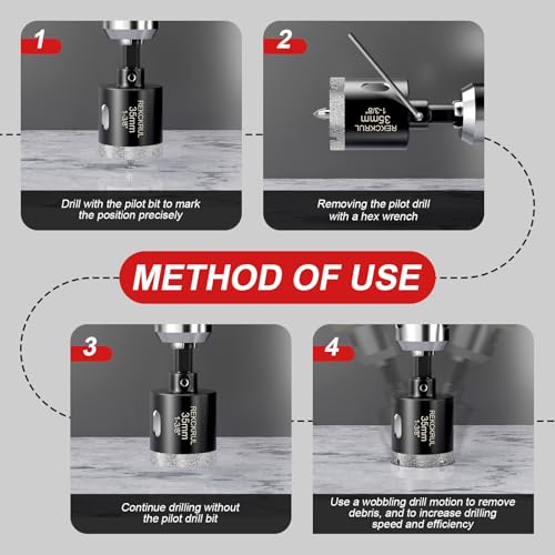 Image of 2-1 /2 Inch Diamond Hole Saw with Pilot Drill Bit 2PCS | Premium Tile Hole Saws Porcelain, Ceramic, Granite, Marble, Glass , 1-3 /8 inch Cutting Depth, Serrated Edge Wet /Dry Use (65mm)