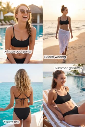 Image of Beautikini Period Spaghetti Straps Bikini Swimwear Bathing Suit for Women | Leakproof Bathing Suit,Removable Pads,Tie Back Spaghetti Straps,4-Layer Leak Proof Lining,Bikini Top and Low Waist Bottoms
