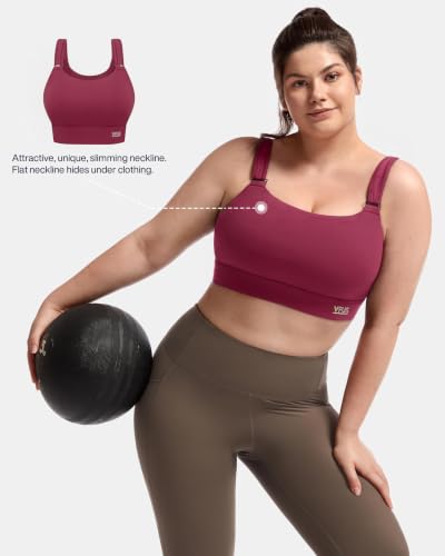 Image of Women's Sports Bra Wirefree Adjustable Medium-High Support Everyday Wear for Large Bust Plus Size with Removable Pads